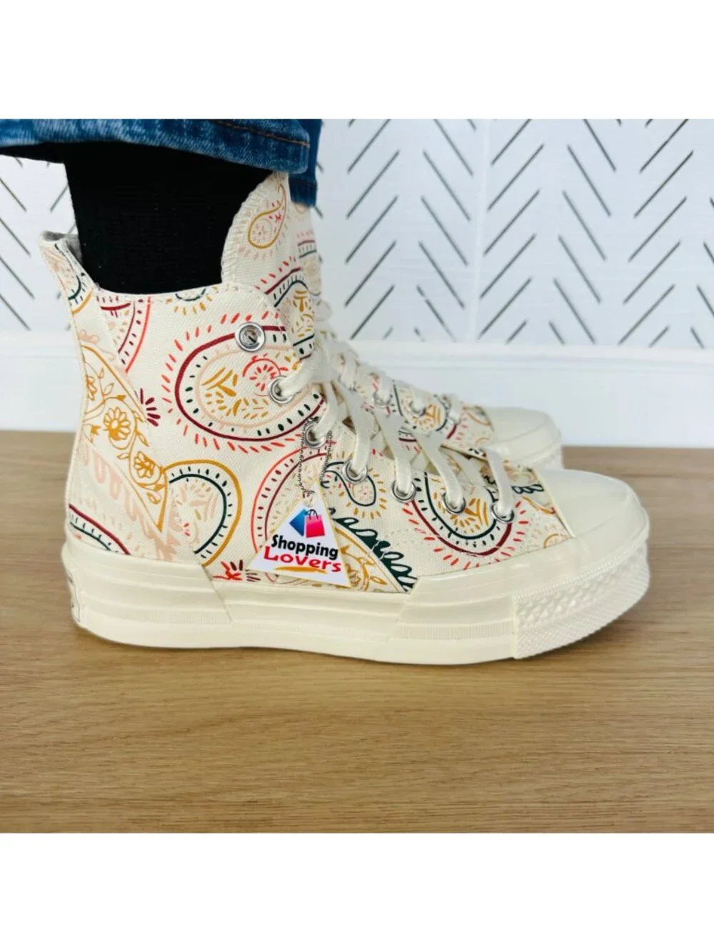 ⭐Converse Chuck 70 Plus Hi 8.5 Women Shoes Beige Floral Paisley Sneakers A08172C - Picture 7 of 14